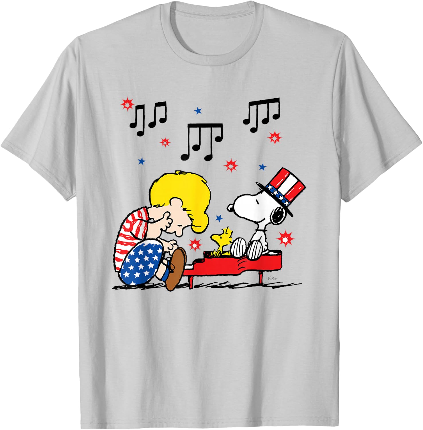 Peanuts Schroeder and Snoopy Americana T-Shirt - T-Shirt | Ash