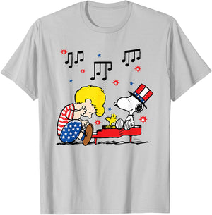 Peanuts Schroeder and Snoopy Americana T-Shirt - T-Shirt | Ash