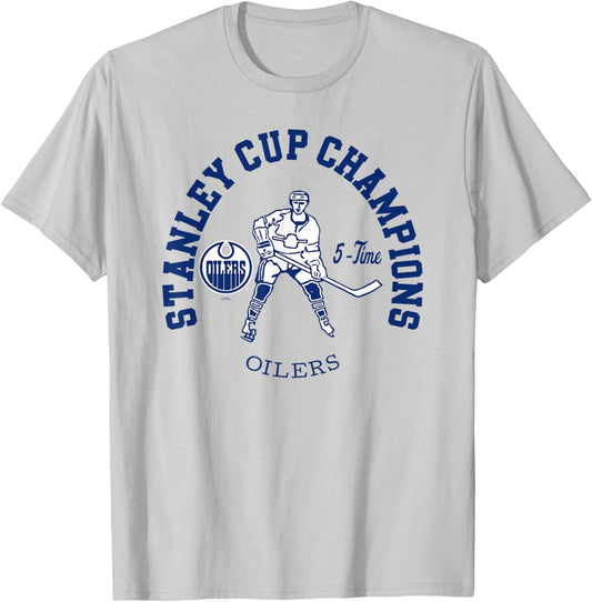 Edmonton Oilers Stanley Cup Champions 5-Time Orange NHL T-Shirt - T-Shirt | Ash