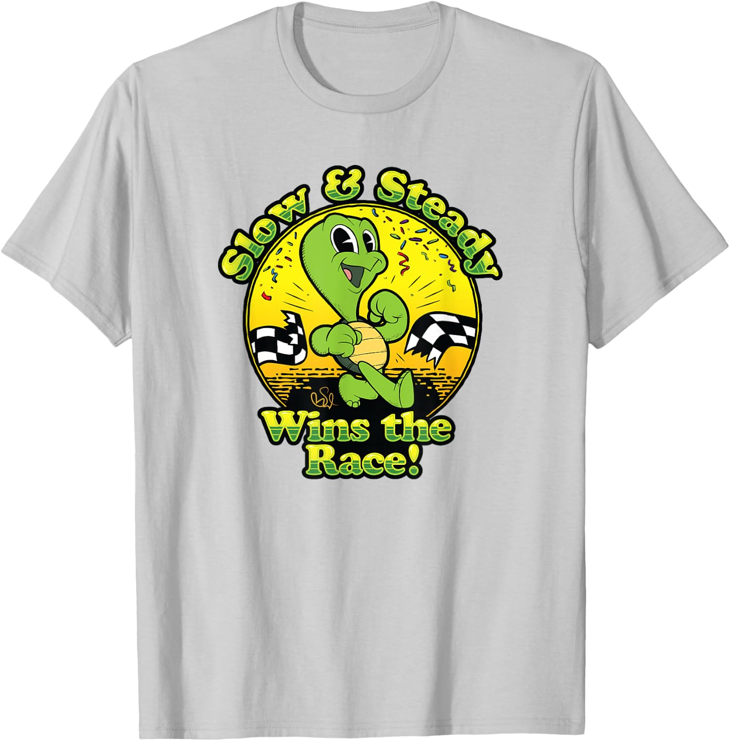 Slow and Steady Wins the Race Turtle Old School Cartoon T-Shirt - T-Shirt | Ash