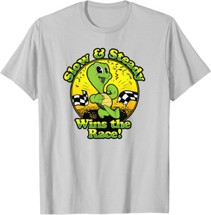Slow and Steady Wins the Race Turtle Old School Cartoon T-Shirt - T-Shirt | Ash