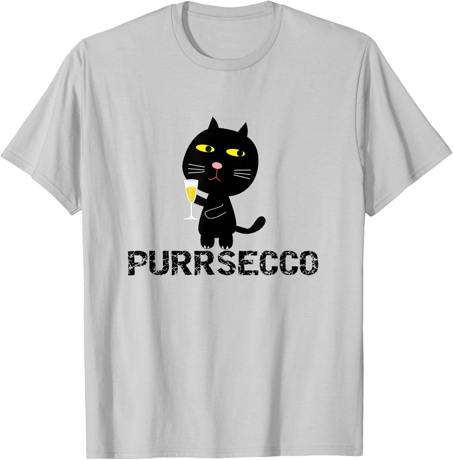 Funny Purrsecco Cat Prosecco Drink Pun Black Cat Friend Gift Men Women T-Shirt - T-Shirt | Ash