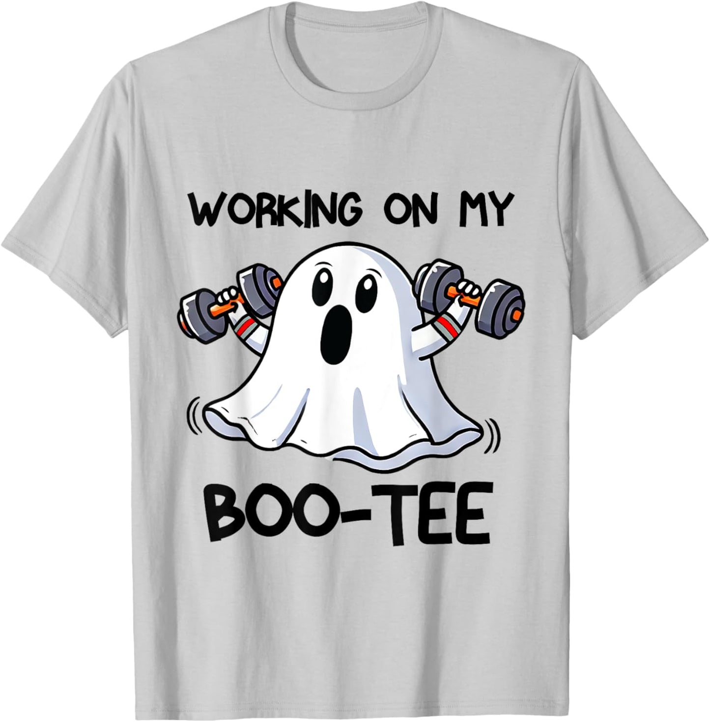 Working On My Booty Boo-Ty Funny Halloween Gym Ghost T-Shirt - T-Shirt | Ash