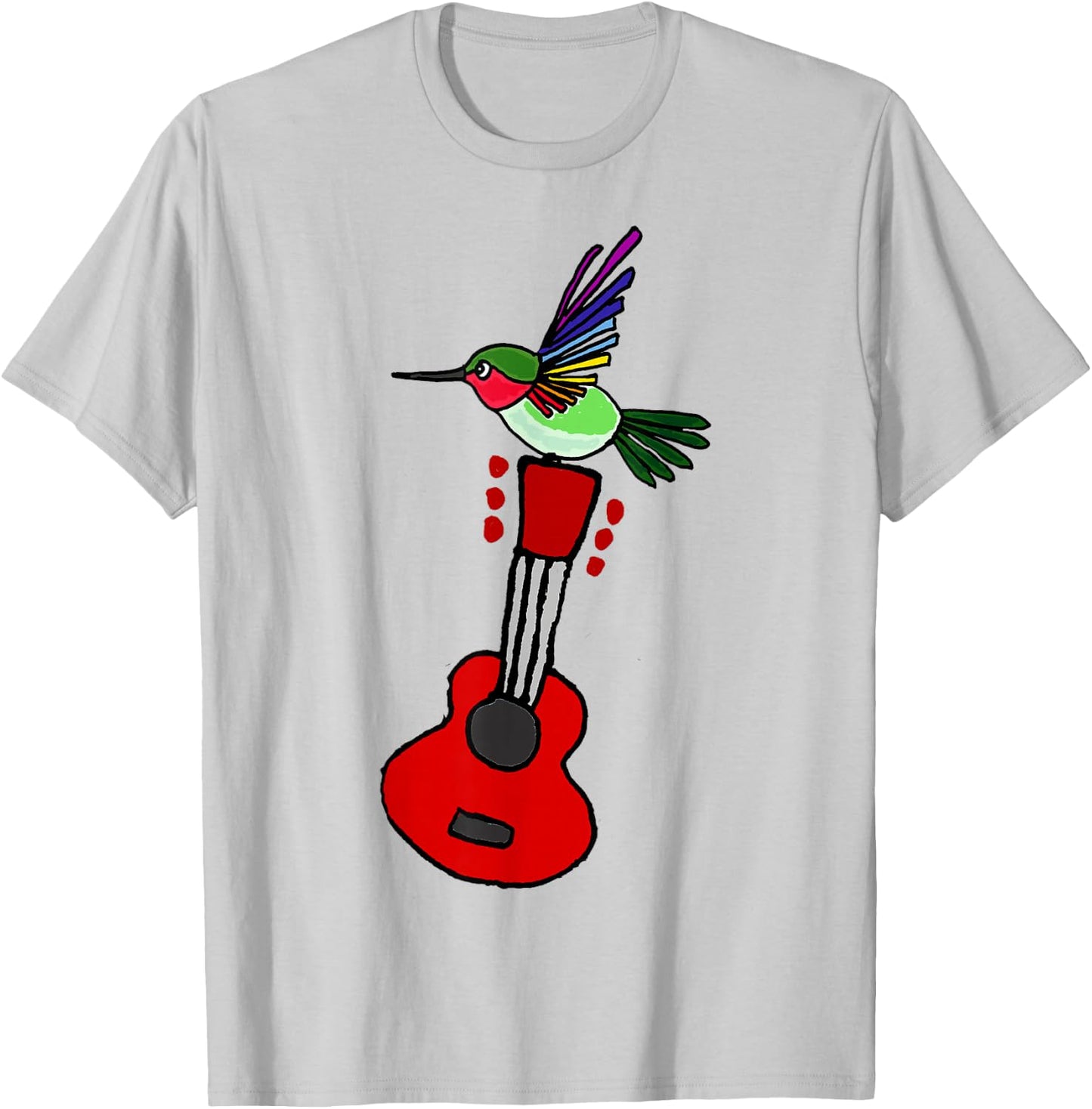 Smilenowtees Funny Hummingbird on Red Guitar T-Shirt - T-Shirt | Ash