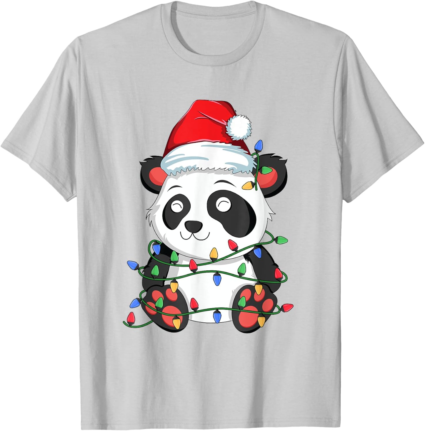 Panda Christmas Tree Lights Kawaii Bear Xmas Kids Boys Girls T-Shirt - T-Shirt | Ash