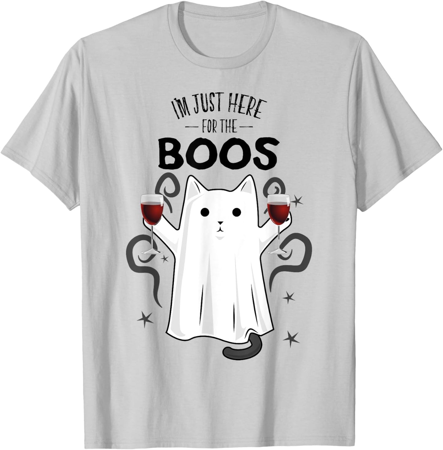 I'm Just Here for the Boos Shirt Halloween Cat Ghost Shirt T-Shirt - T-Shirt | Ash
