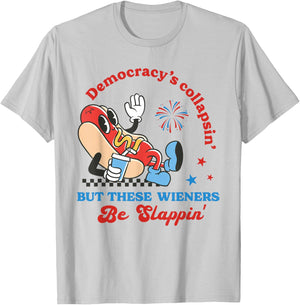 Democracy's Collapsing Funny Hot Dog 4th July 250 Years T-Shirt - T-Shirt | Ash