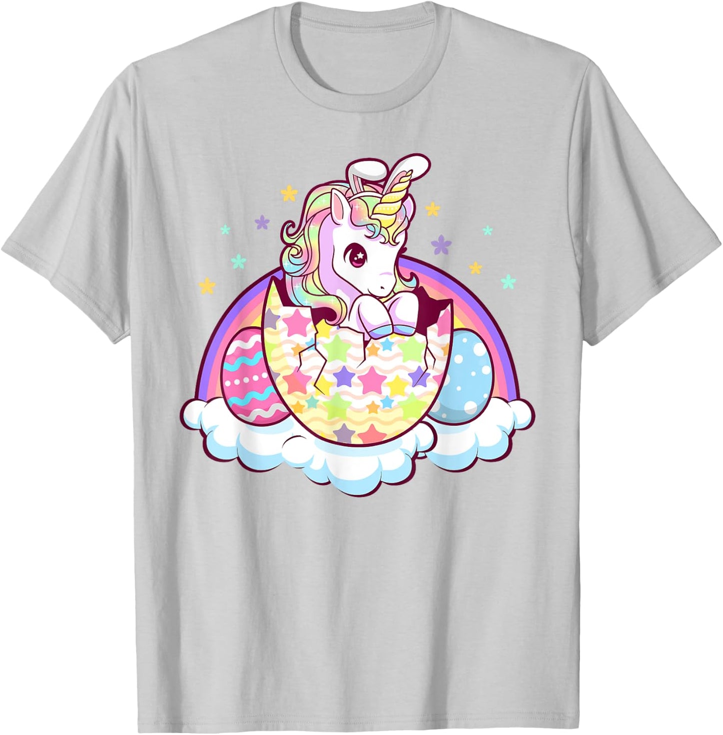 Happy Easter Unicorn Bunny Girls Kids Easter Eggs T-Shirt - T-Shirt | Ash