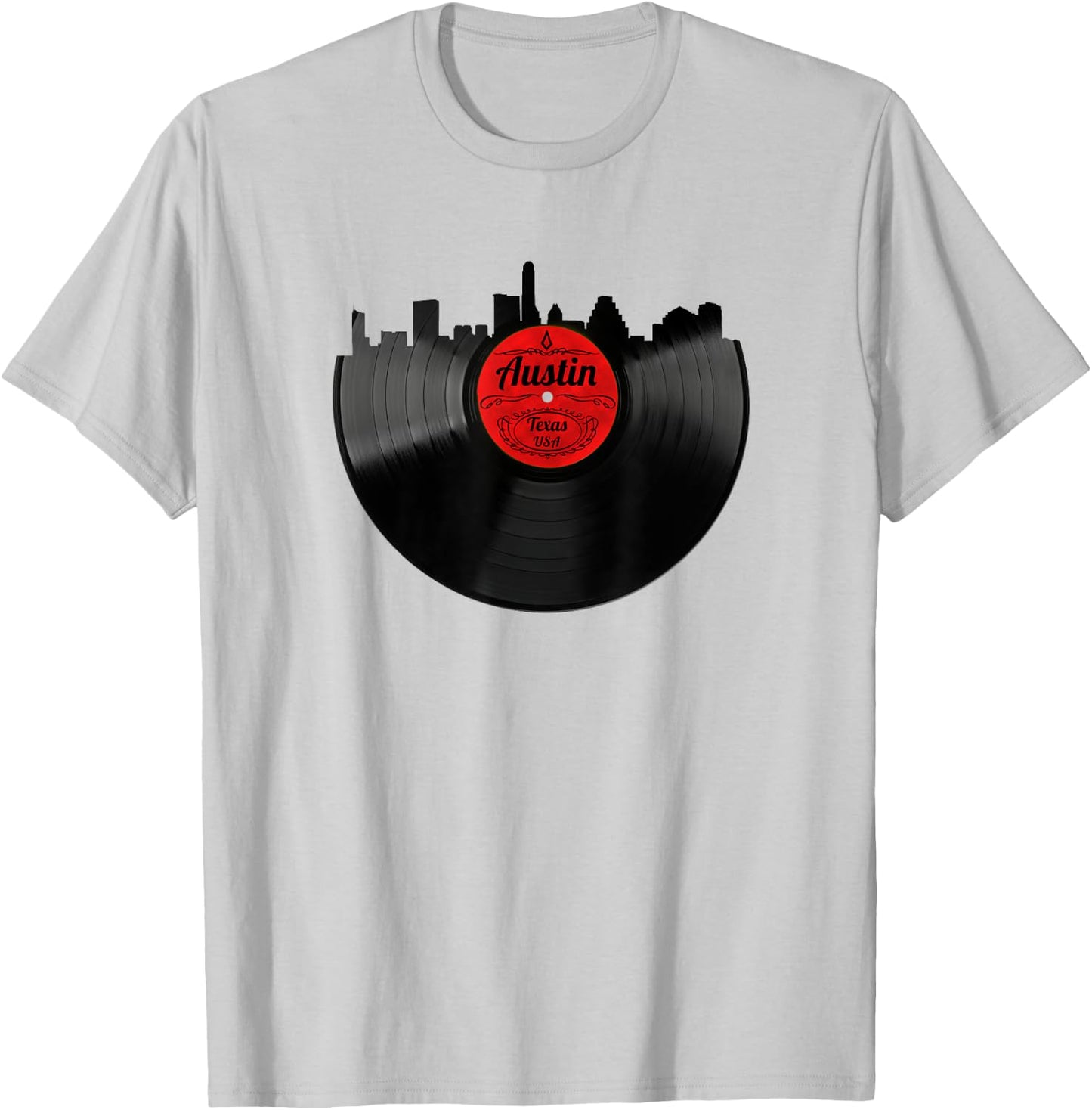 Austin Texas Vinyl Record Shirt Hipster Austin Skyline Shirt T-Shirt - T-Shirt | Ash