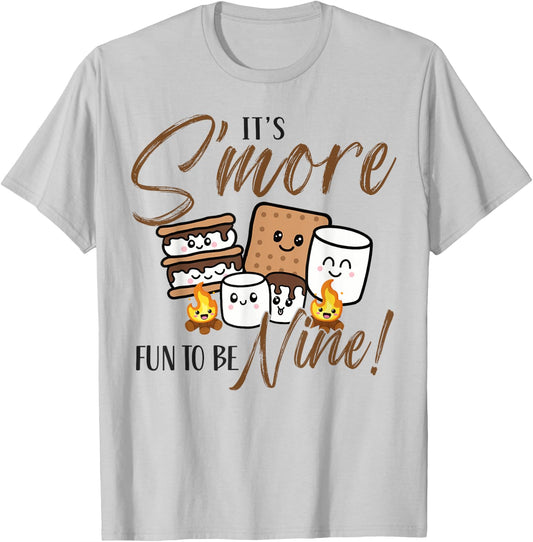9th Birthday Campfire Marshmallow It's S'more Fun To Be Nine T-Shirt - T-Shirt | Ash