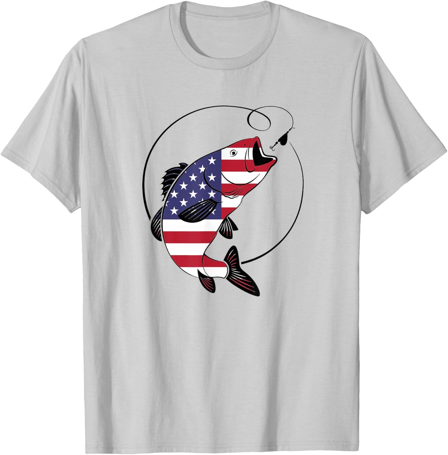 American Flag Fishing Shirt Vintage 4th July USA Patriotic T-Shirt - T-Shirt | Ash