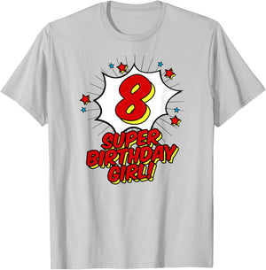Super 8th Birthday Girl Shirt Superhero Birthday Party T-Shirt - T-Shirt | Ash