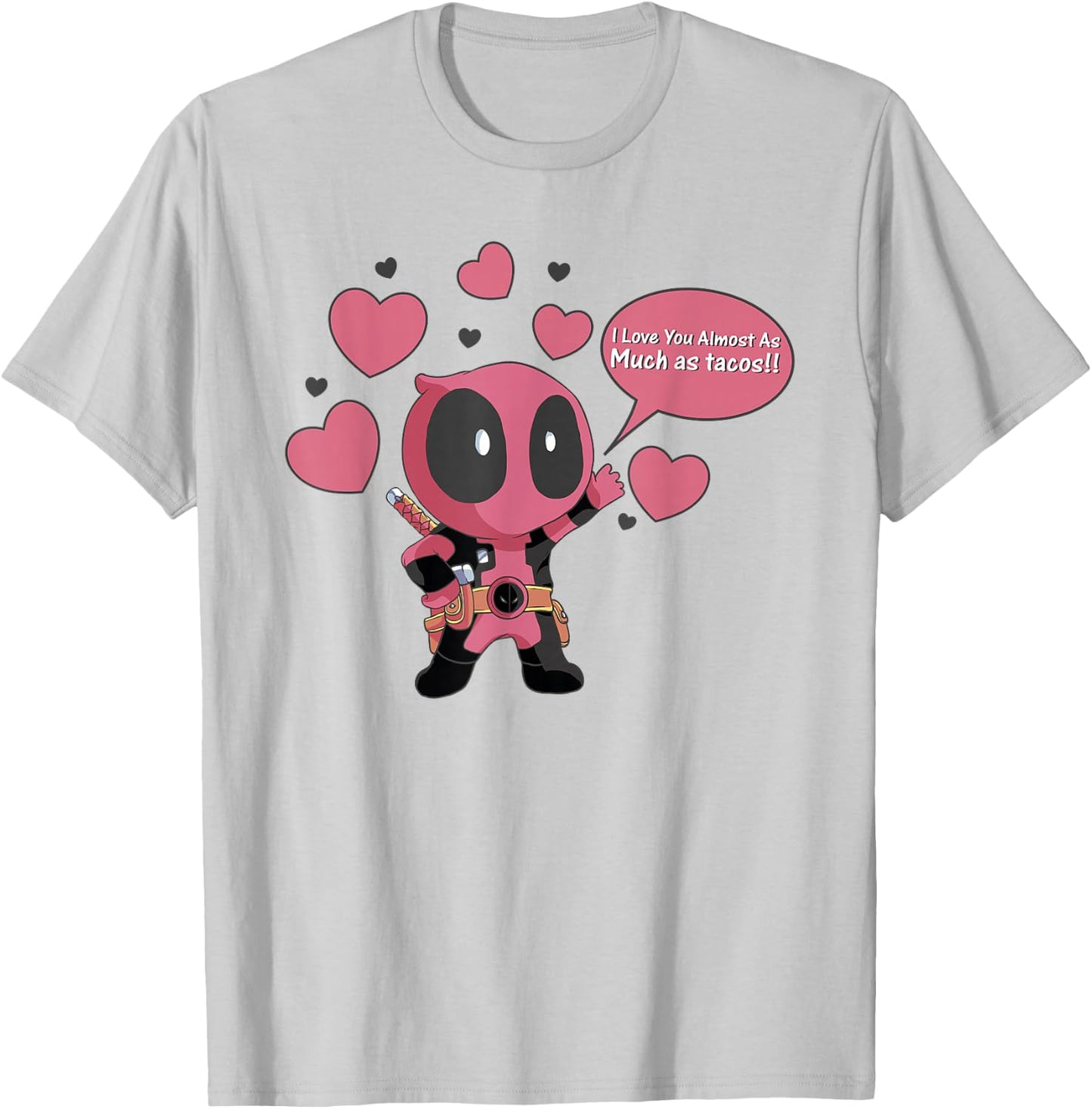 Marvel Deadpool Chibi Taco Love Valentine's Graphic T-Shirt - T-Shirt | Ash