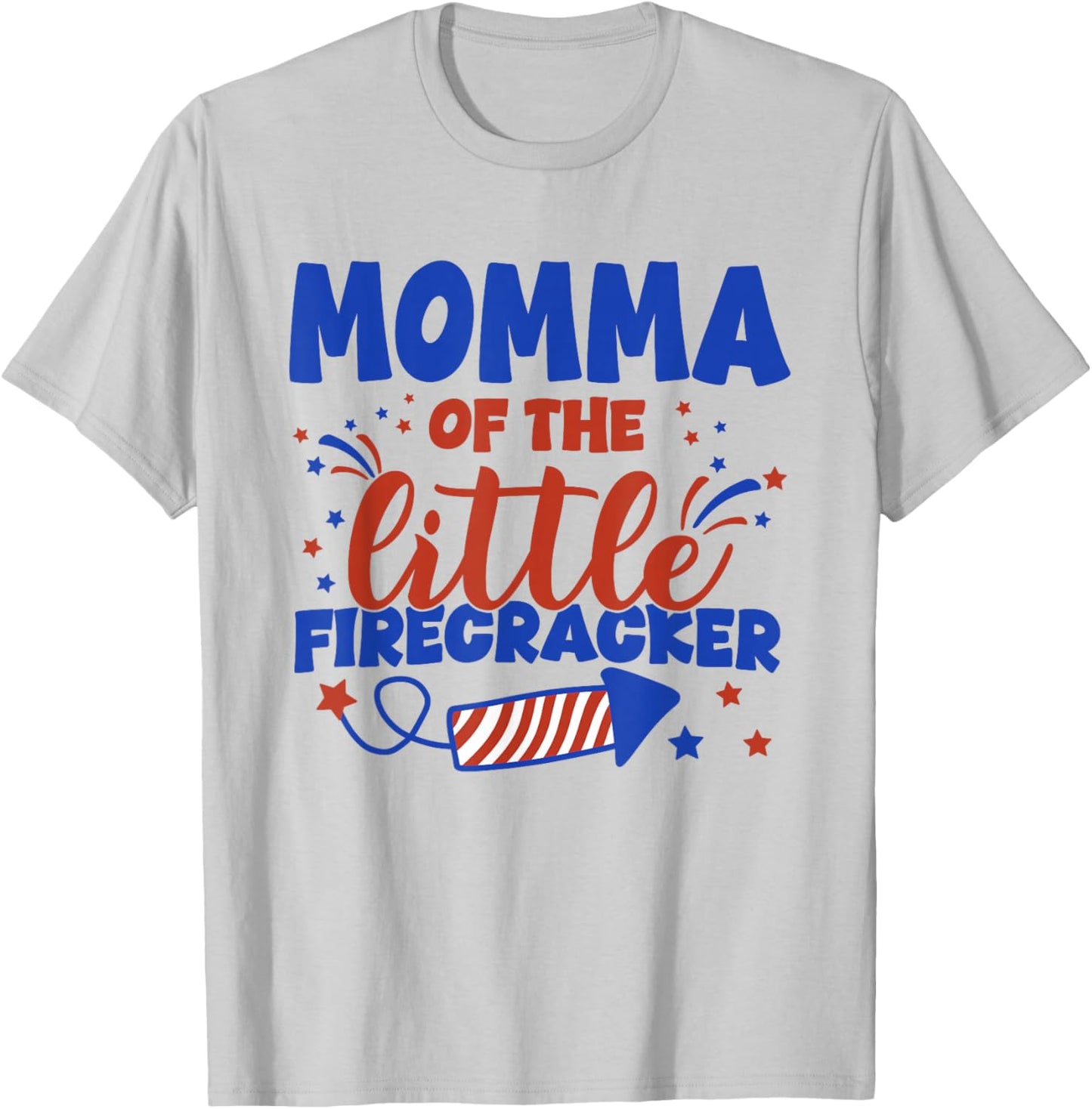 Momma of The Little Firecracker Fourth of July Birthday T-Shirt - T-Shirt | Ash
