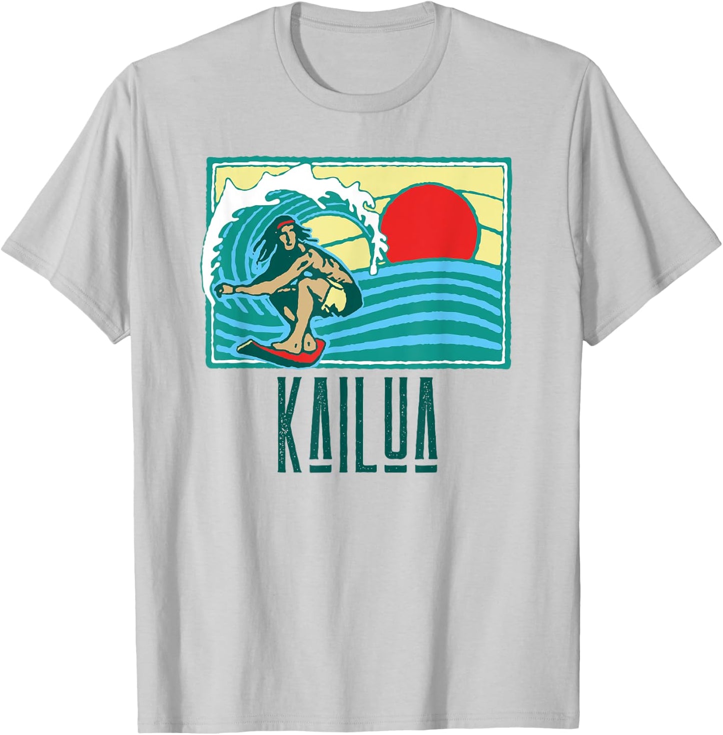 Kailua Hawaii Vintage Surfer & Wave Retro Graphic T-Shirt - T-Shirt | Ash