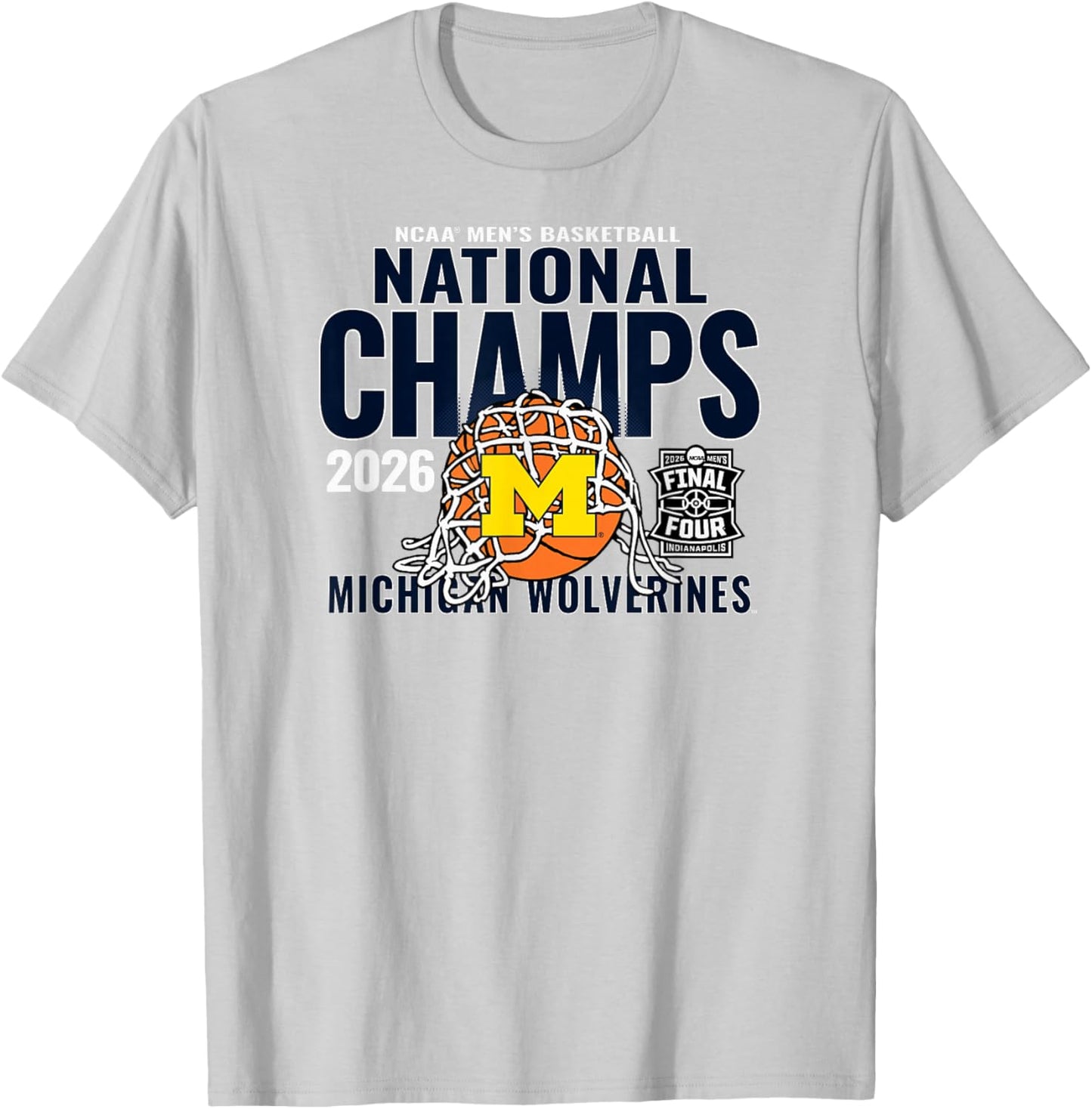 Michigan Wolverines 2026 National Champs Men's Bball Gray T-Shirt - T-Shirt | Ash