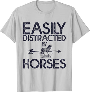 Easily Distracted By Horses And Girls T-Shirt - T-Shirt | Ash