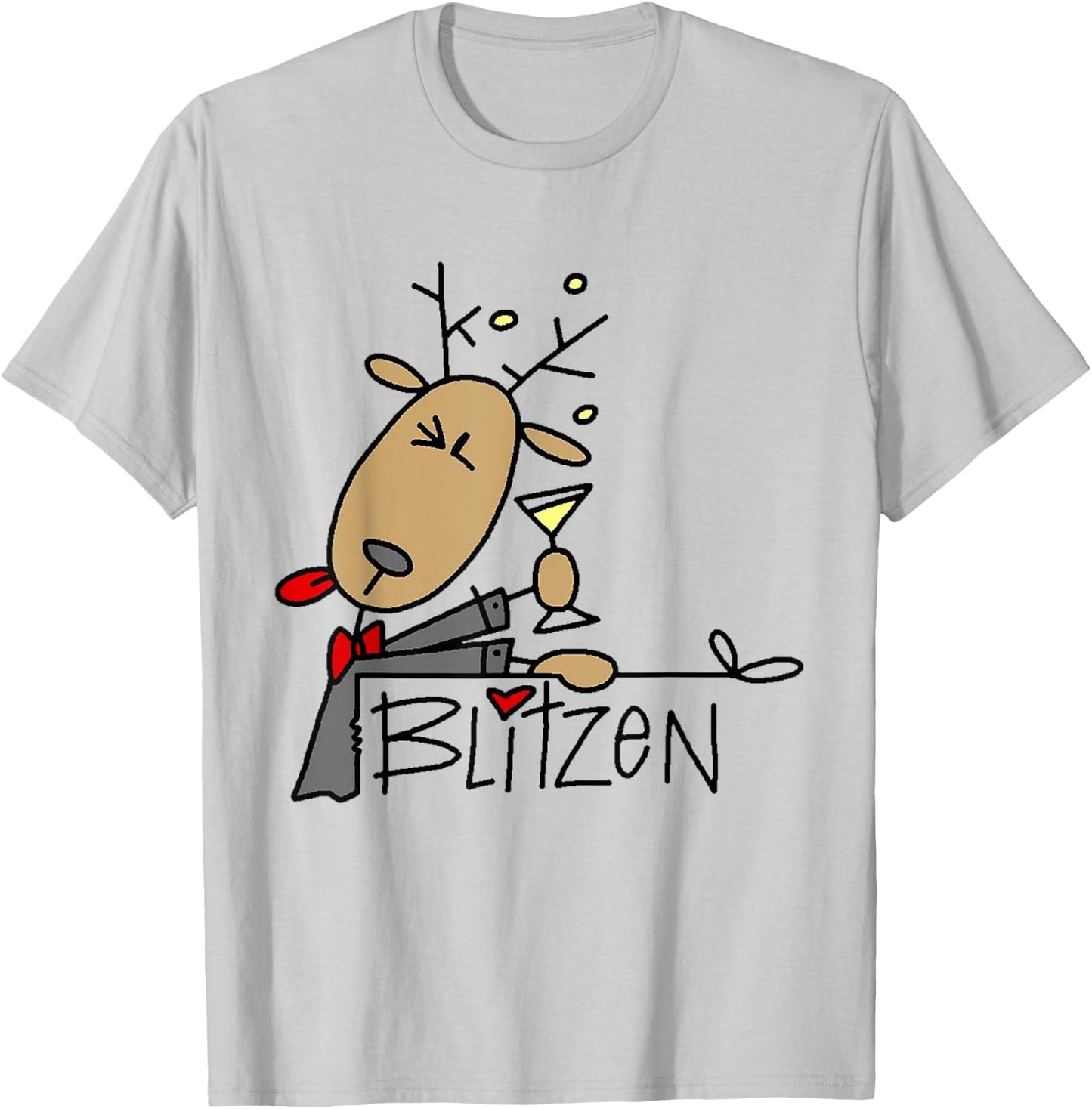 Blitzen Christmas Funny Reindeer T-Shirt - T-Shirt | Ash