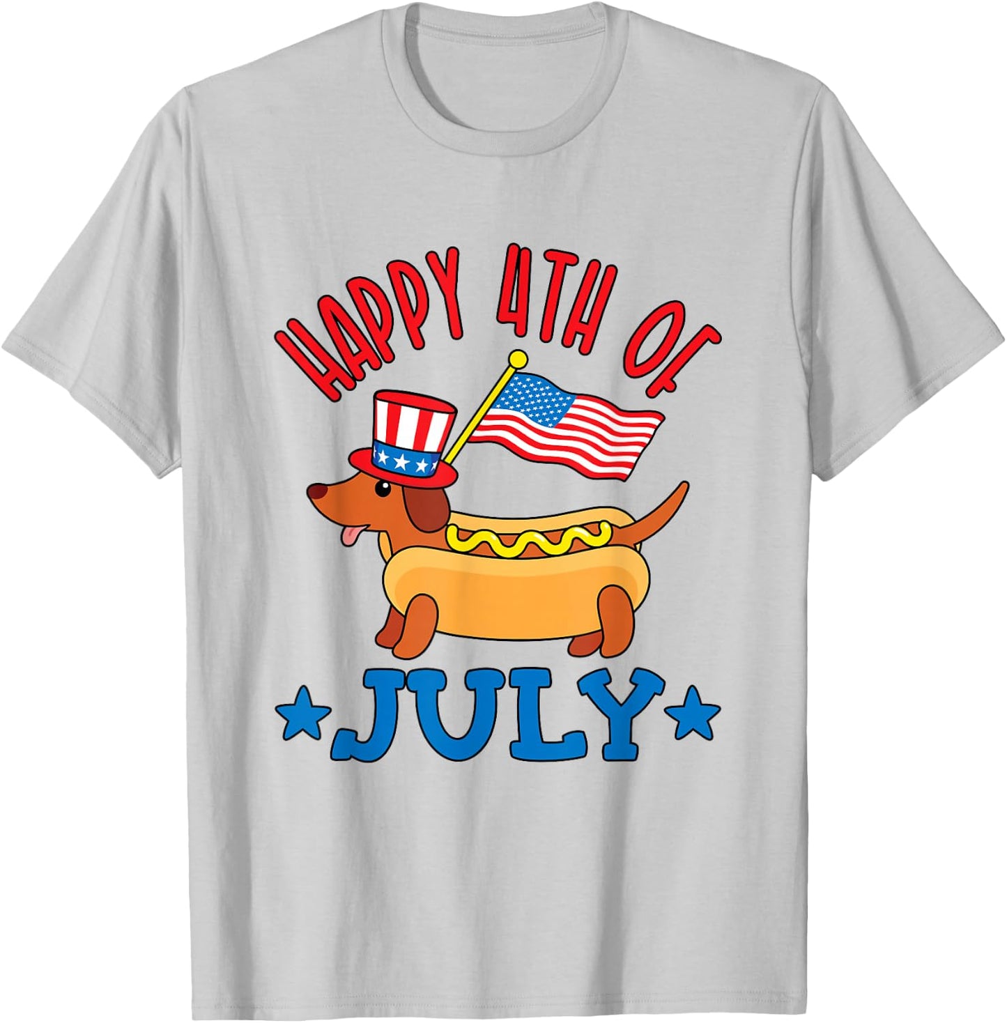 Patriotic Dachshund Cute Hot Dog Fourth of July 4th Flag Kids Men T-Shirt - T-Shirt | Ash