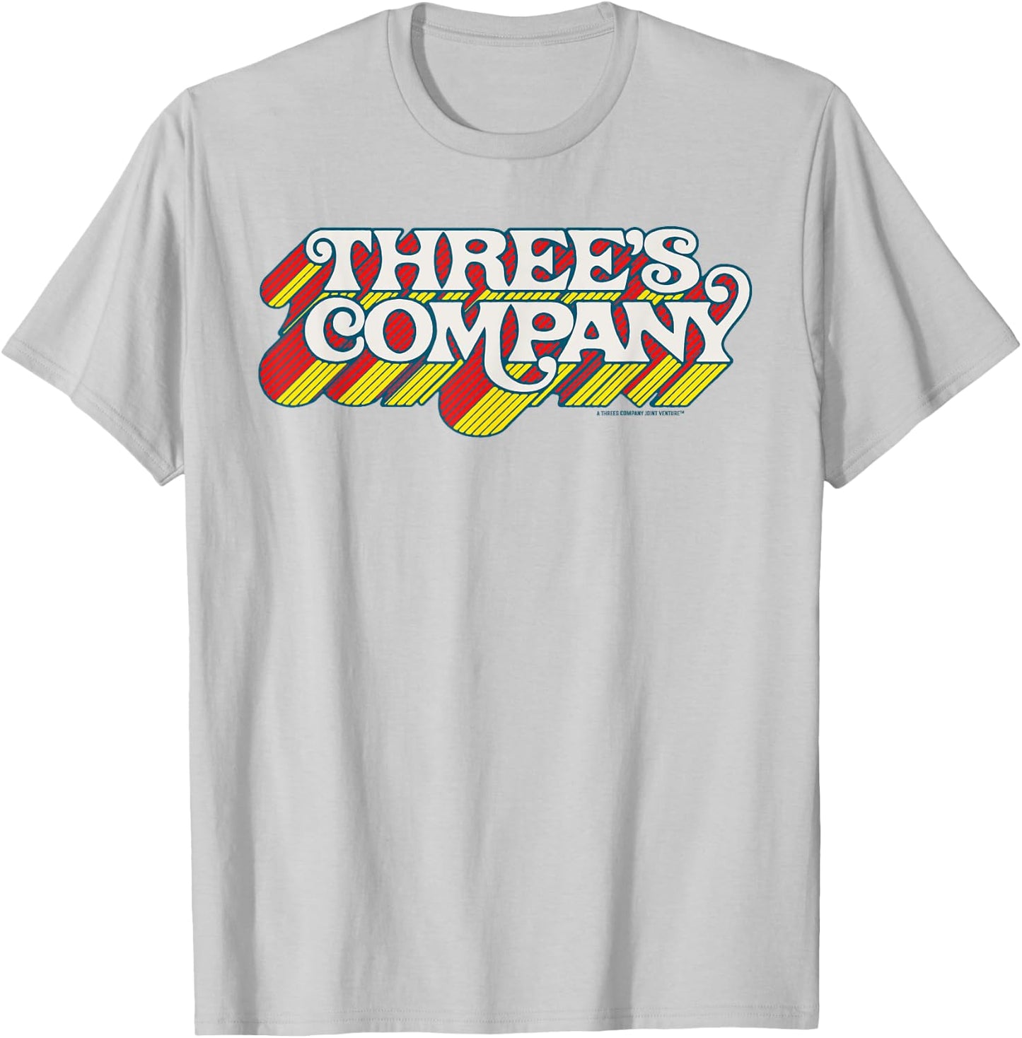 Three's Company Flying Logo Officially Licensed Retro T-Shirt - T-Shirt | Ash