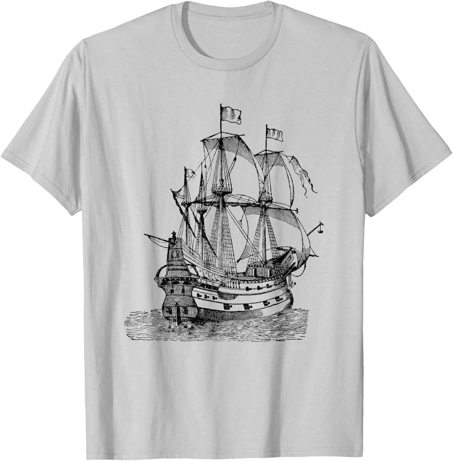 Cool Graphic Design Old Pirate Ship T-Shirt - T-Shirt | Ash