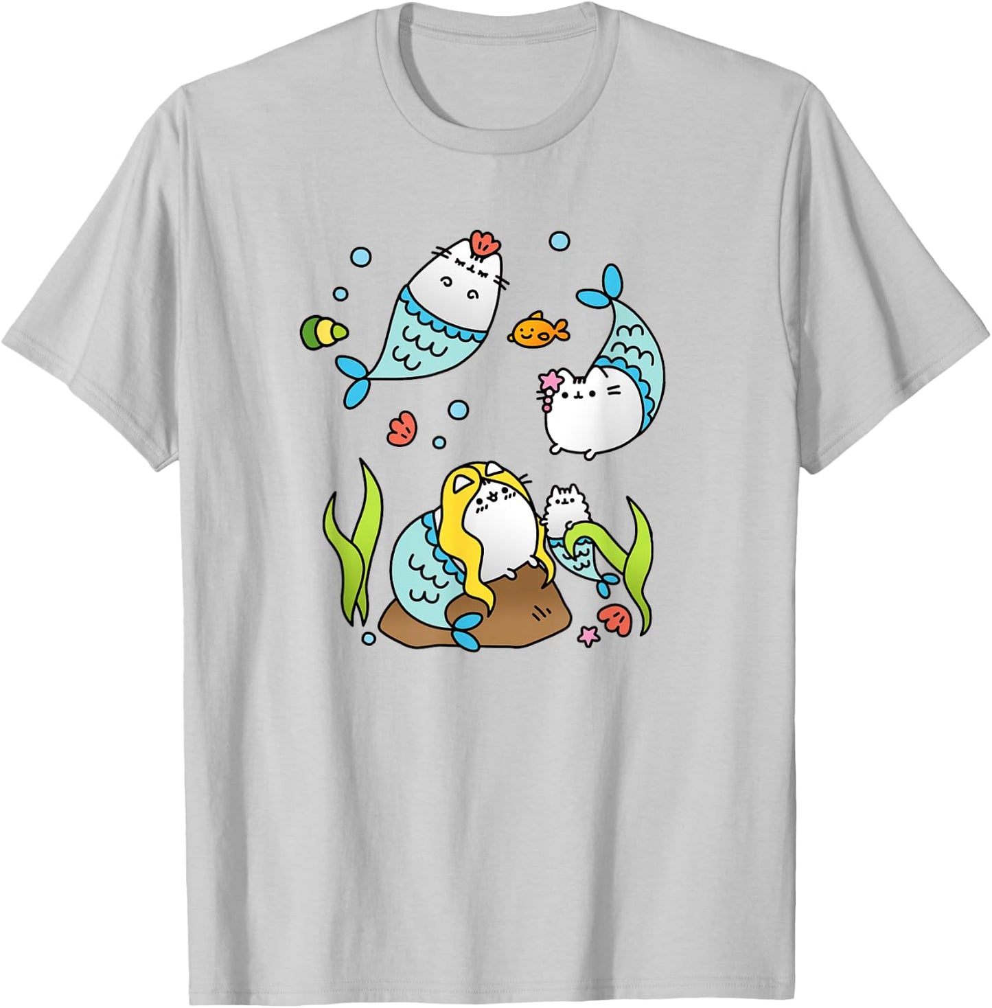 Mermaid Cat Family Cute Purrmaids Men Women Kids T-Shirt - T-Shirt | Ash