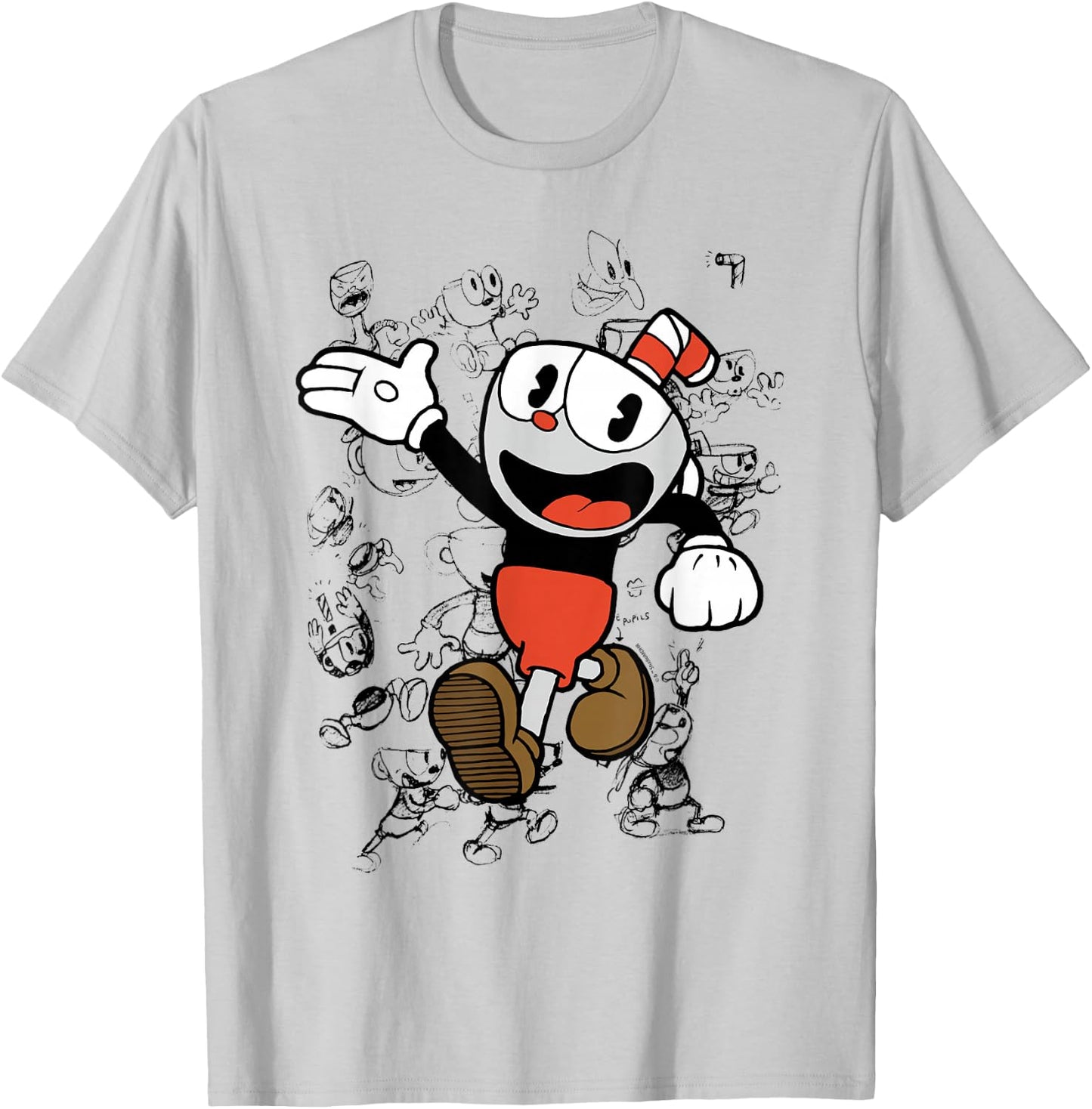 Cuphead Character Sketches T-Shirt - T-Shirt | Ash
