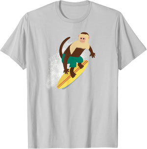 Cute Surfing Capuchin Monkey T-Shirt - T-Shirt | Ash