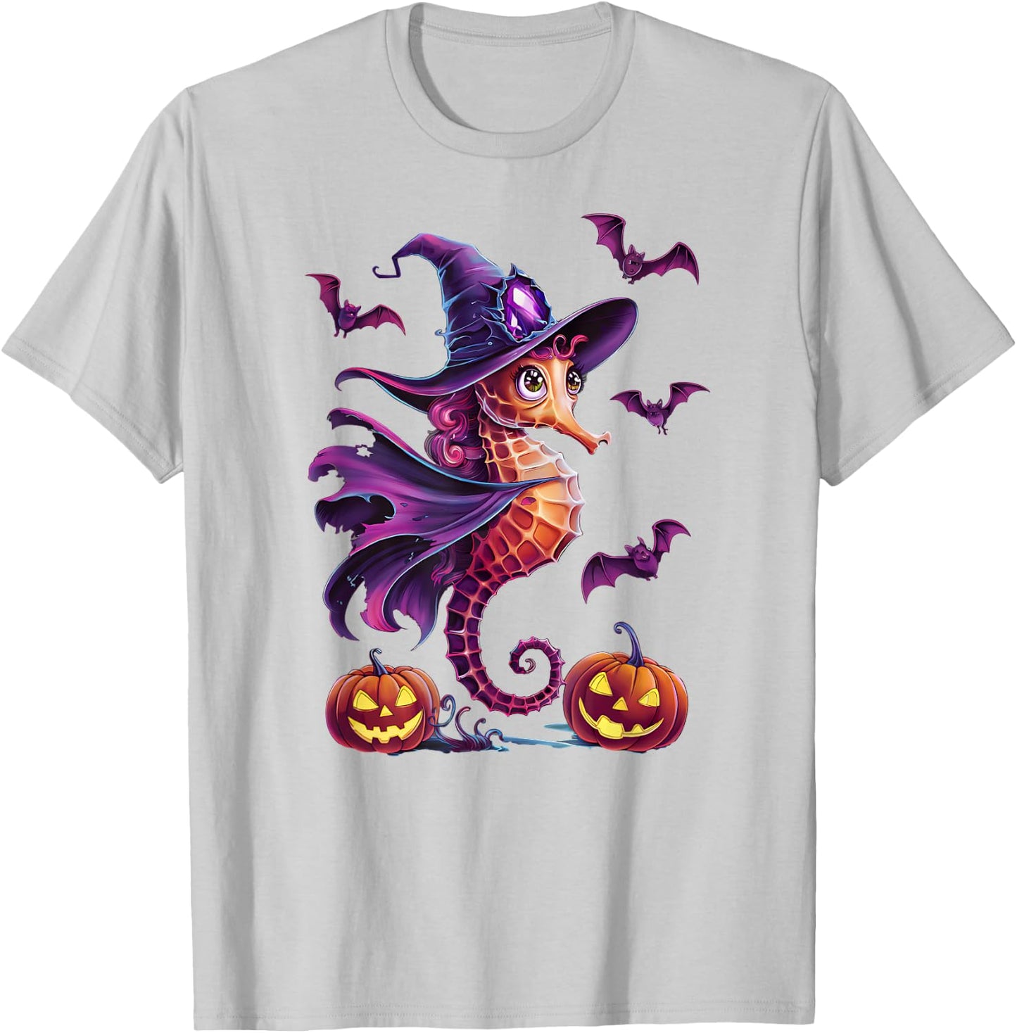 Aquarium Fish Tank Magical Seahorse with Halloween Pumpkins T-Shirt - T-Shirt | Ash