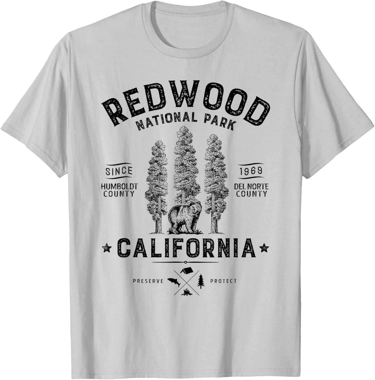 Redwood National Park T Shirt Vintage California Bear Gifts T-Shirt - T-Shirt | Ash