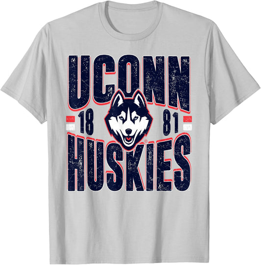 Connecticut Huskies Vintage 90's Retro Gray T-Shirt - T-Shirt | Ash