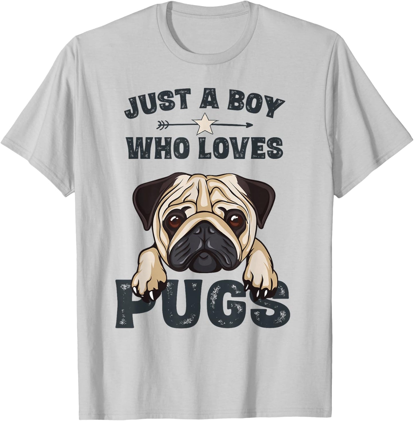 Love Pugs Funny Cute Pug Lover Saying Gift Boys T-Shirt - T-Shirt | Ash