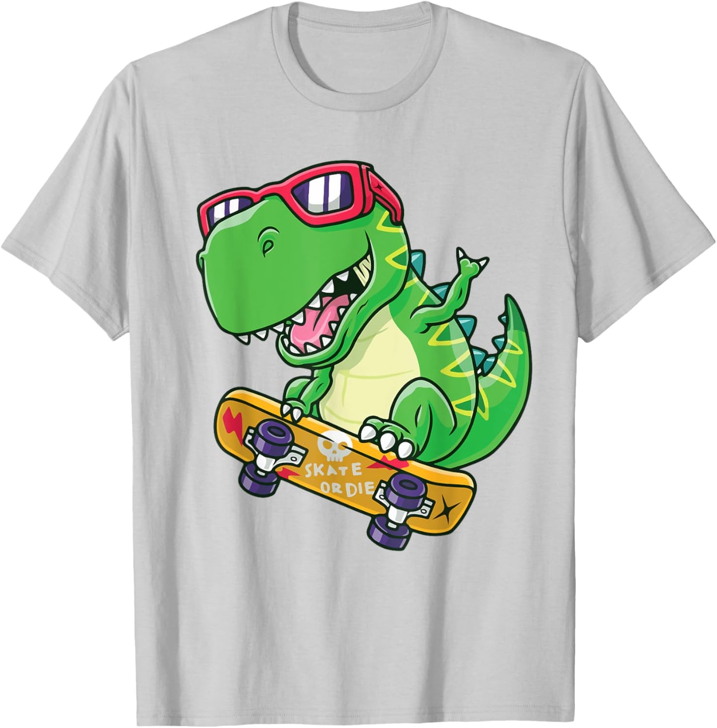 Funny Dino Skateboard Shirt Skater Dinosaur Teen Boy Toddler T-Shirt - T-Shirt | Ash