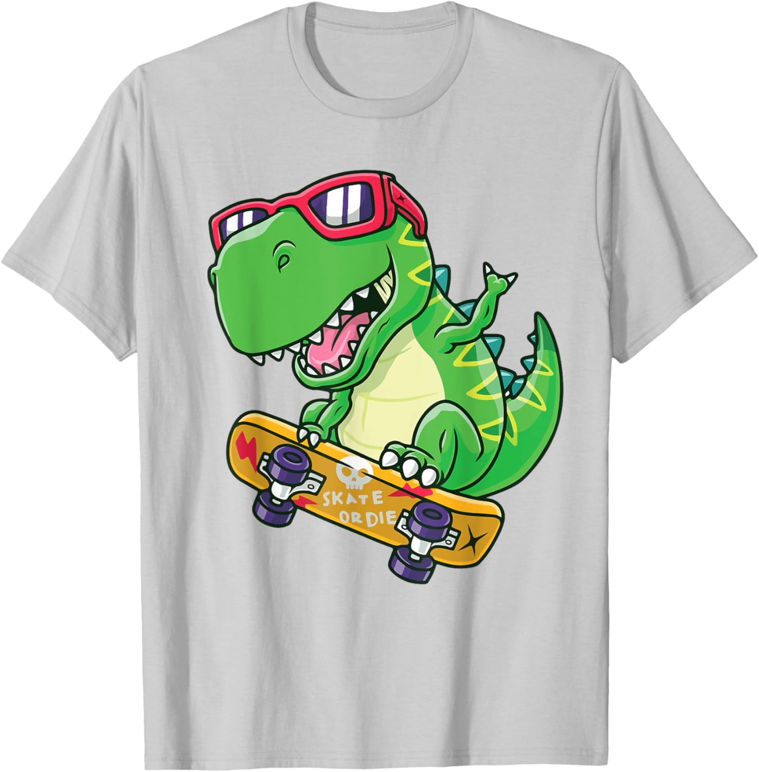 Funny Dino Skateboard Shirt Skater Dinosaur Teen Boy Toddler T-Shirt - T-Shirt | Ash