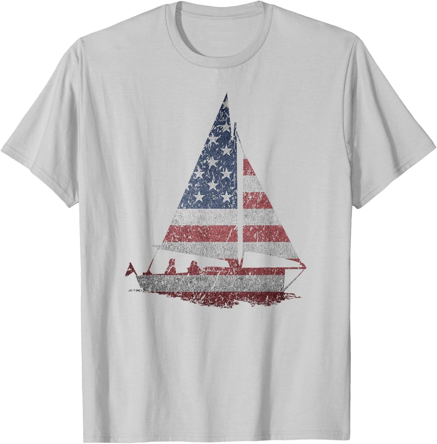 Distressed Stars & Stripes Sailboat Sailing Adventure T-Shirt - T-Shirt | Ash