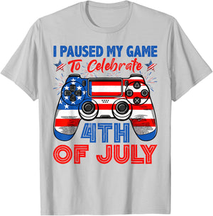 I Paused My Game To Celebrate 4th Of July USA Flag Boys Kids T-Shirt - T-Shirt | Ash