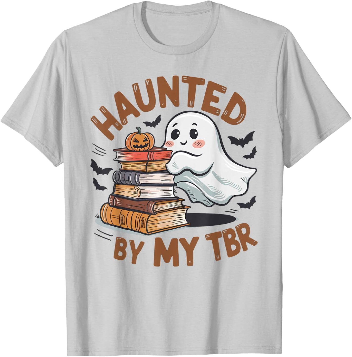 Haunted By My TBR Cute Ghost Book Reading Teacher Halloween T-Shirt - T-Shirt | Ash