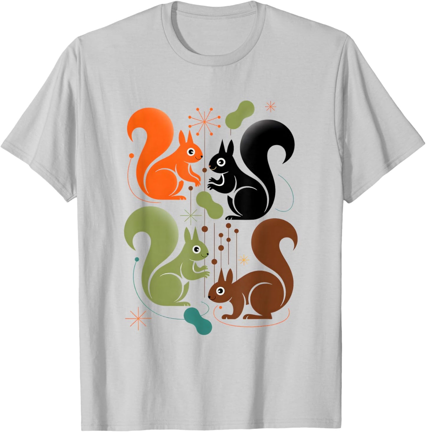Mid Century Modern Squirrel Art T-Shirt - T-Shirt | Ash
