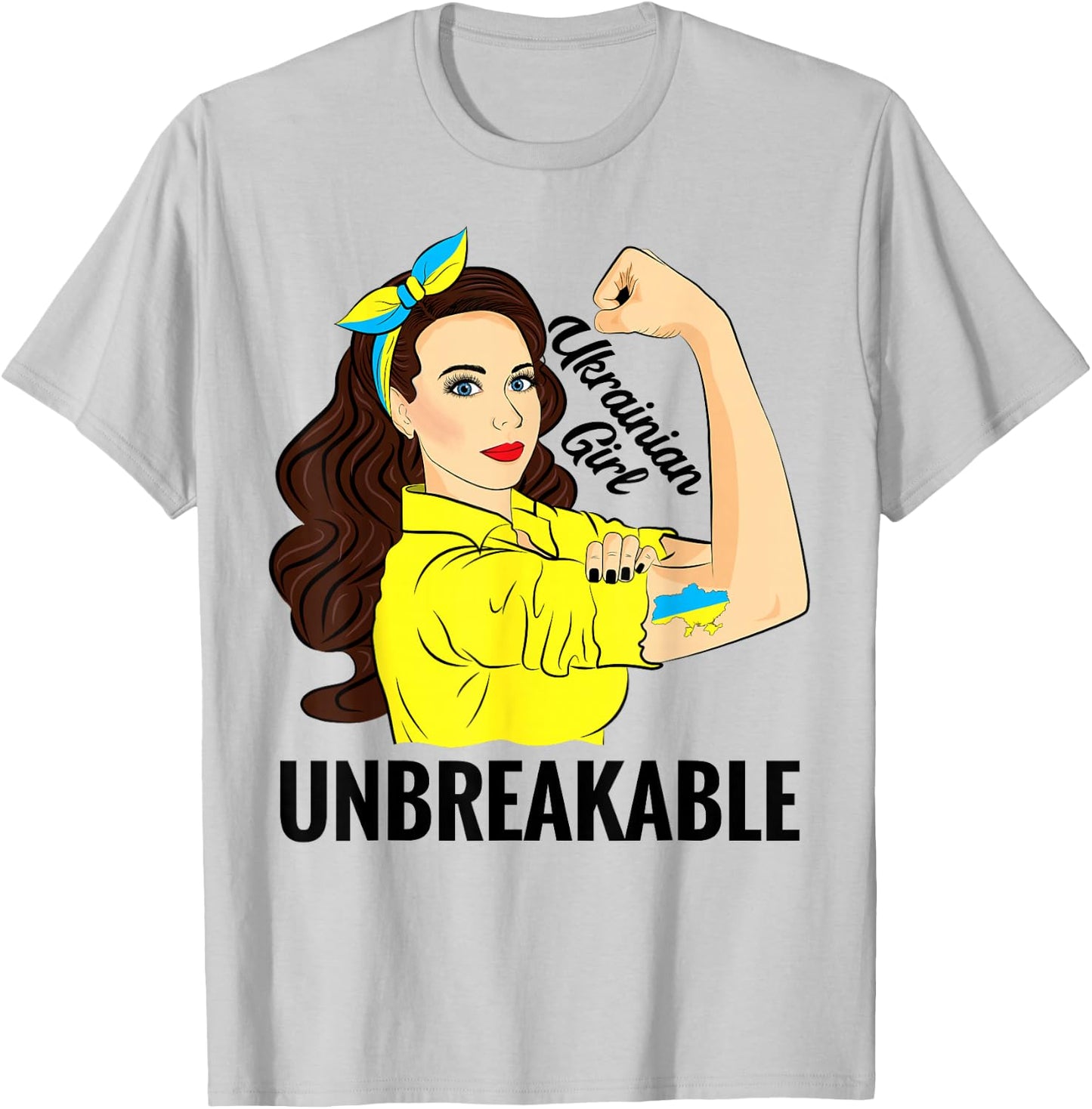 Ukrainian Women Girl Unbreakable Ukraine Flag T-Shirt - T-Shirt | Ash