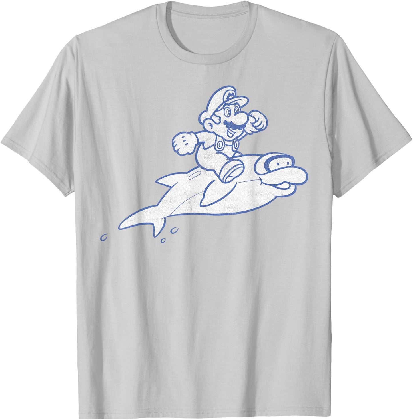 Super Mario Retro Dolphin Ride Outline Graphic T-Shirt - T-Shirt | Ash
