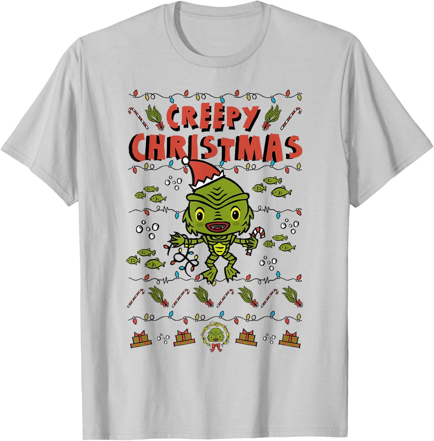 Universal Monsters Christmas Black Lagoon Creepy Christmas T-Shirt - T-Shirt | Ash