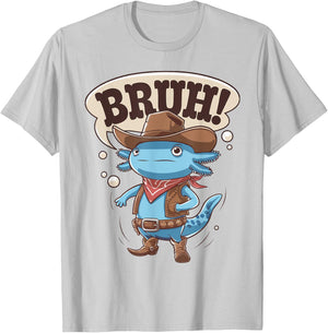 Bruh Funny Axolotl Cowboy Mom Dad Boy Toddler Western Rodeo T-Shirt - T-Shirt | Ash