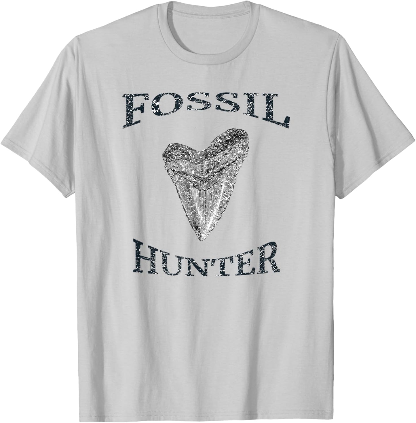 Great Distressed Fossil Hunter Megalodon Tooth Enthusiast T-Shirt - T-Shirt | Ash