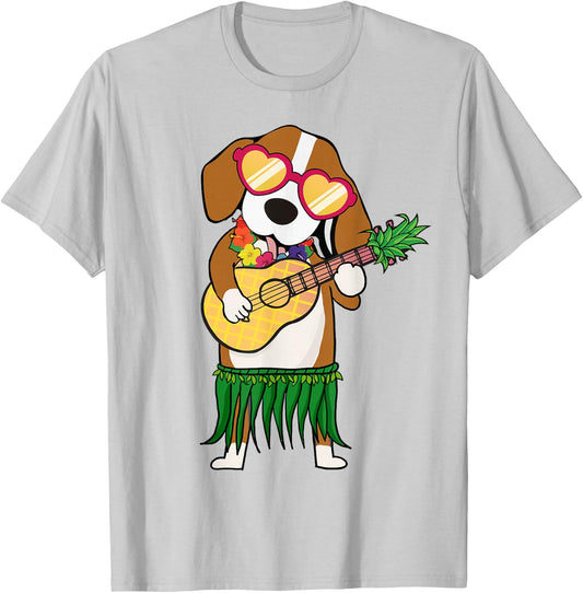 Beagle Hawaiian Costume Playing Ukulele Summer Shirt Gifts T-Shirt - T-Shirt | Ash