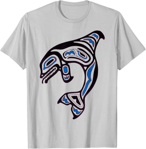Pacific NW Orca Whale Native American Indian Art T-Shirt - T-Shirt | Ash