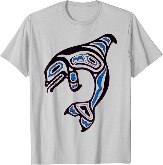 Pacific NW Orca Whale Native American Indian Art T-Shirt - T-Shirt | Ash