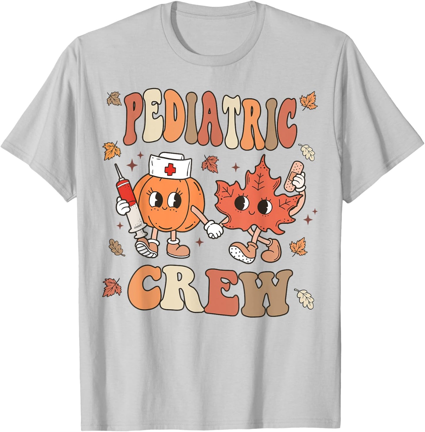 Retro Fall Pediatric Nurse Crew Thanksgiving Peds Nurse T-Shirt - T-Shirt | Ash