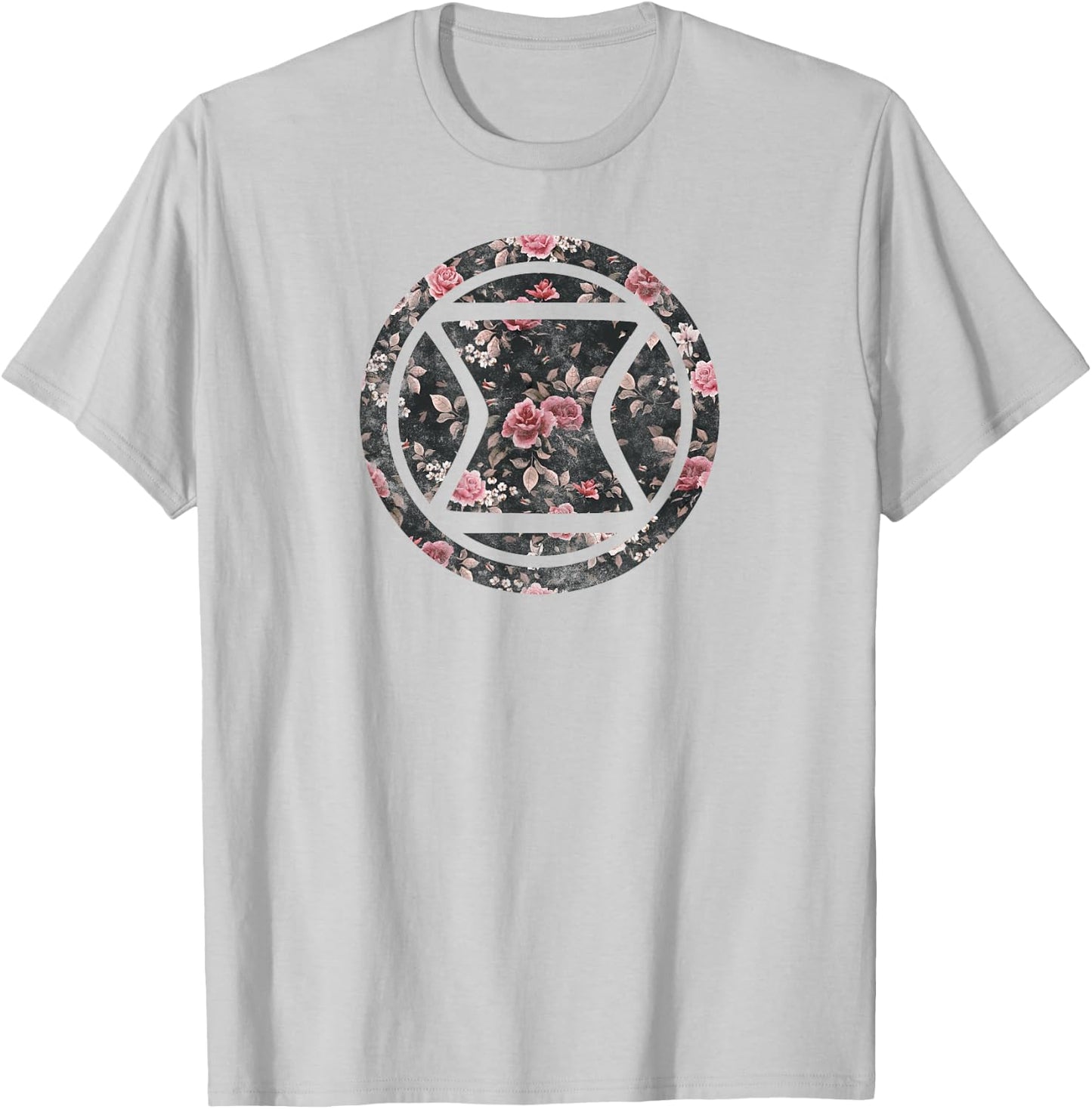 Marvel Black Widow Logo Floral Pattern Icon T-Shirt - T-Shirt | Ash