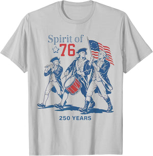 Spirit of 76 Vintage 4th of July Patriotic 250 Years US Flag T-Shirt - T-Shirt | Ash