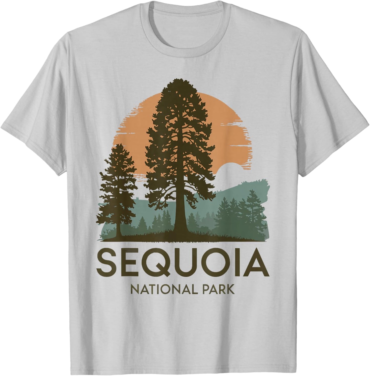 Retro Sequoia National Park Novelty Vacation Tree Minimalist T-Shirt - T-Shirt | Ash